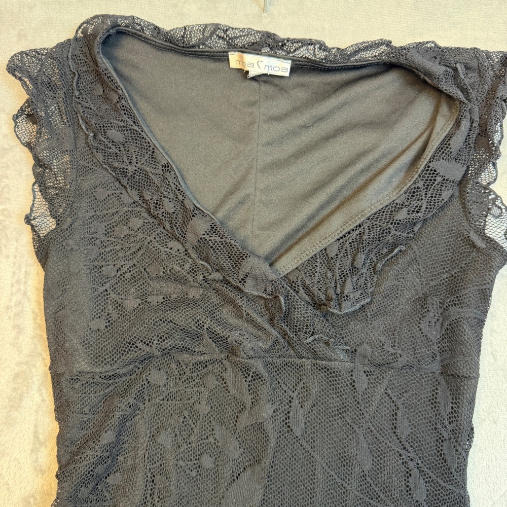 Moa Moa Dress Womens L Black Lace Ruffle Bodycon Witchy Grunge Made in USA 2986 - Picture 12 of 13